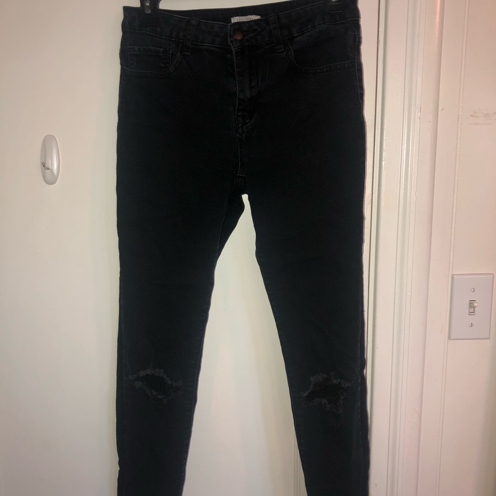 Forever 21 Distressed Low-Rise Black Jeans